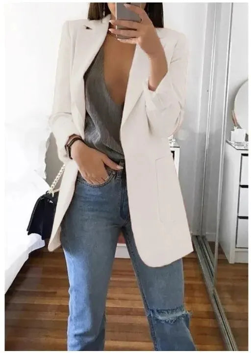 Plus Size Blazer Women Clothing Casual Cardigan Autumn Winter Overcoat Solid Large Topcoat Lapel Jacket Grace Fashion Outer Wear