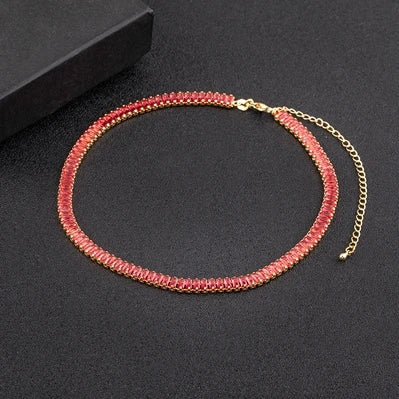 Classic Colorful Tennis Necklace Rectangular Full Zircon Neck Jewelry Adjustable Wedding Party Gift-Dollar Bargains Online Shopping Australia