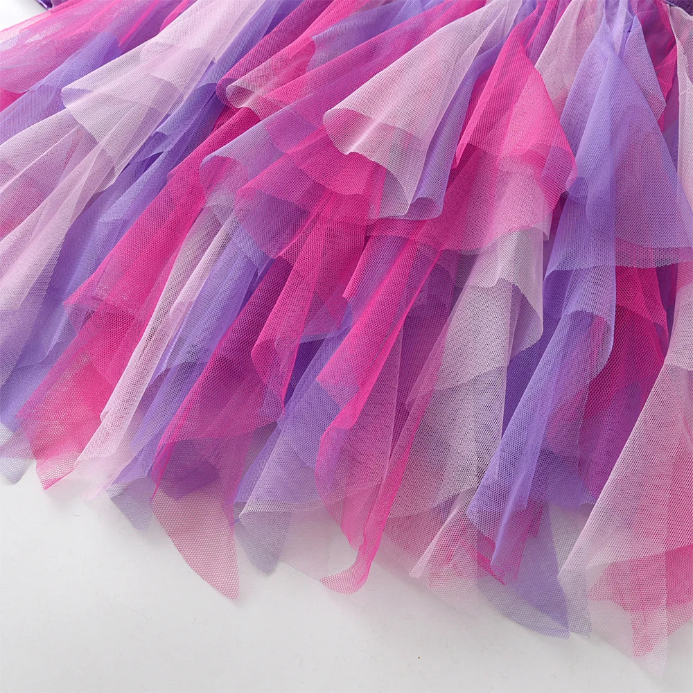 Princess Dress Mermaid Children Birthday Party Girls Dress Irregular Layered Prom Kids Long Sleeve Costumes