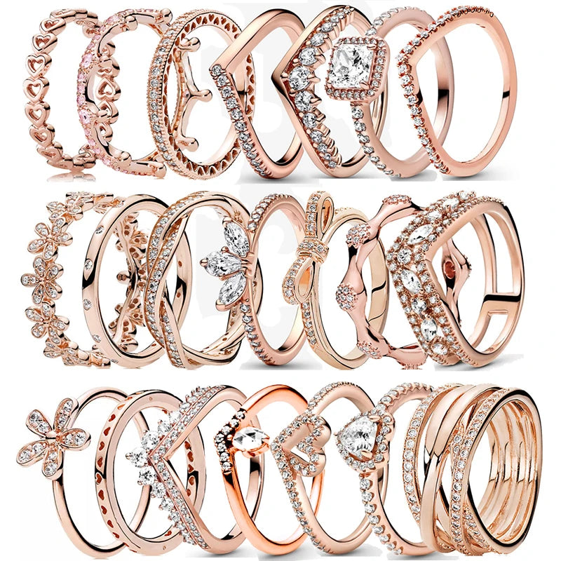 925 Sterling Silver Rings Women Infinity Love Heart Crown Engagement Wedding Ring Rose Gold Crystals Luxury Jewelry-Dollar Bargains Online Shopping Australia