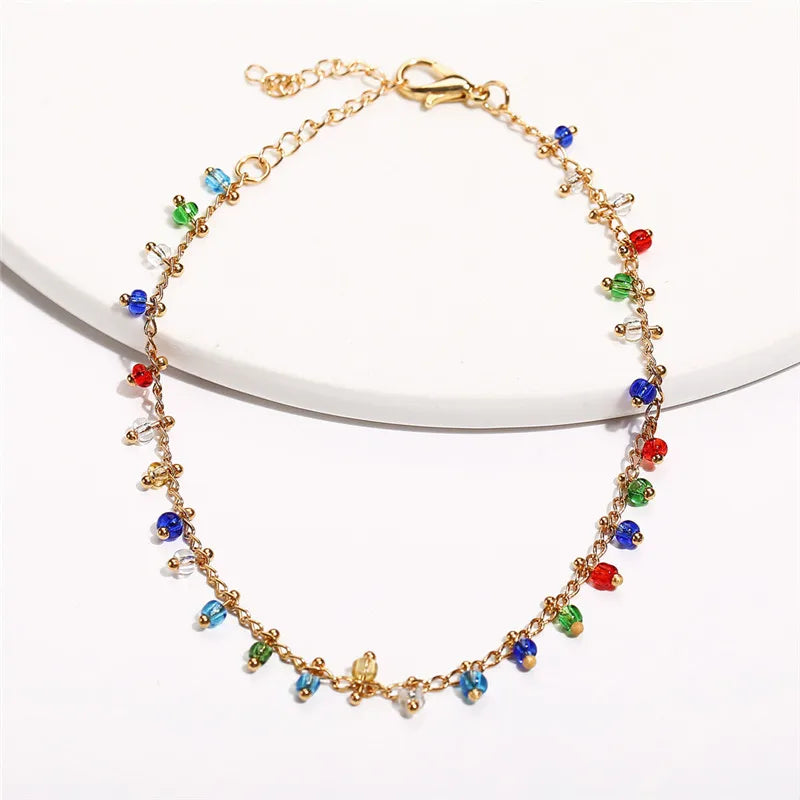 Fashion Colorful Crystal Beads Anklets for Women Boho Gold Color Chain Ankle Bracelet Leg Bracelet Ocean Beach Foot Jewelry-Dollar Bargains Online Shopping Australia