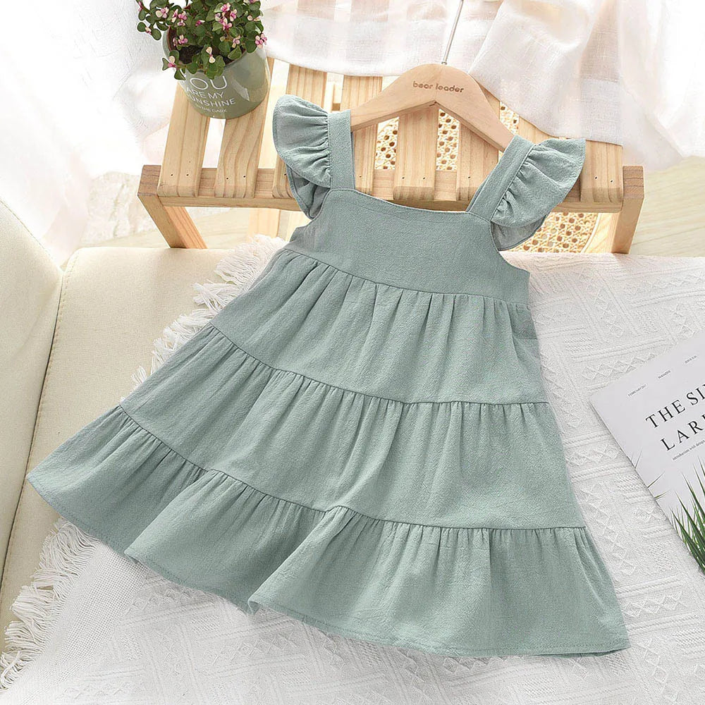 Casual Baby Kid Girl Infant Sleeveless Ruffles Princess Dress Cute Solid Color Korean Kids Clothes-Dollar Bargains Online Shopping Australia