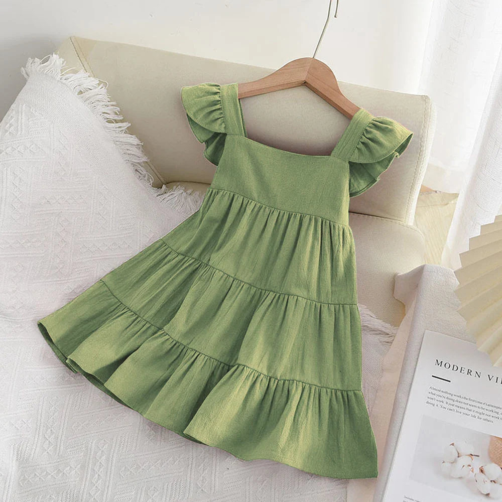 Casual Baby Kid Girl Infant Sleeveless Ruffles Princess Dress Cute Solid Color Korean Kids Clothes-Dollar Bargains Online Shopping Australia
