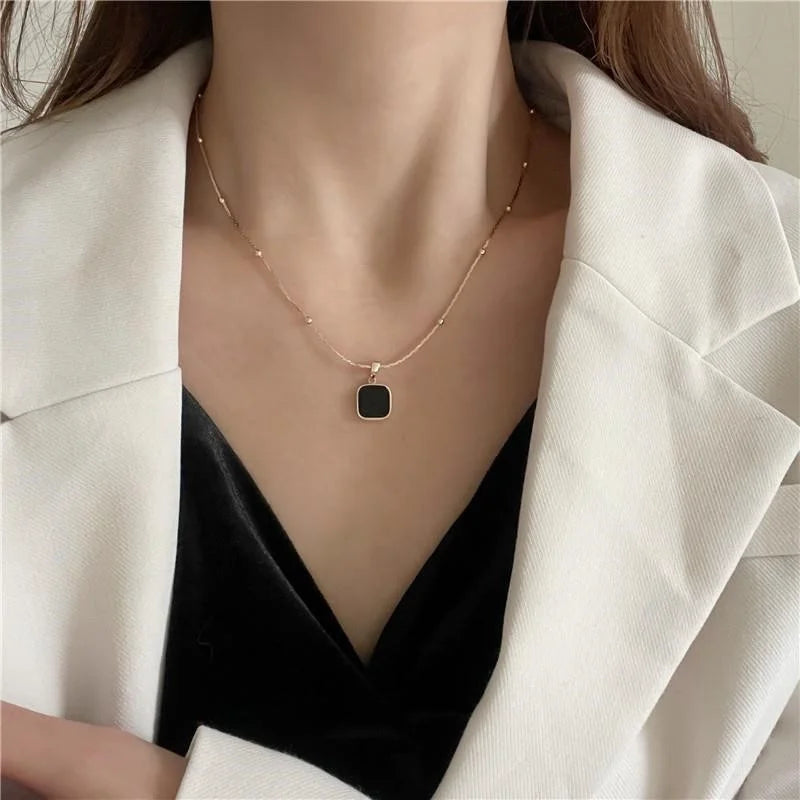 Stainless Steel Necklaces Black Exquisite Minimalist Square Pendant Choker Chains Fashion Necklace For Women Jewelry Party Gifts-Dollar Bargains Online Shopping Australia