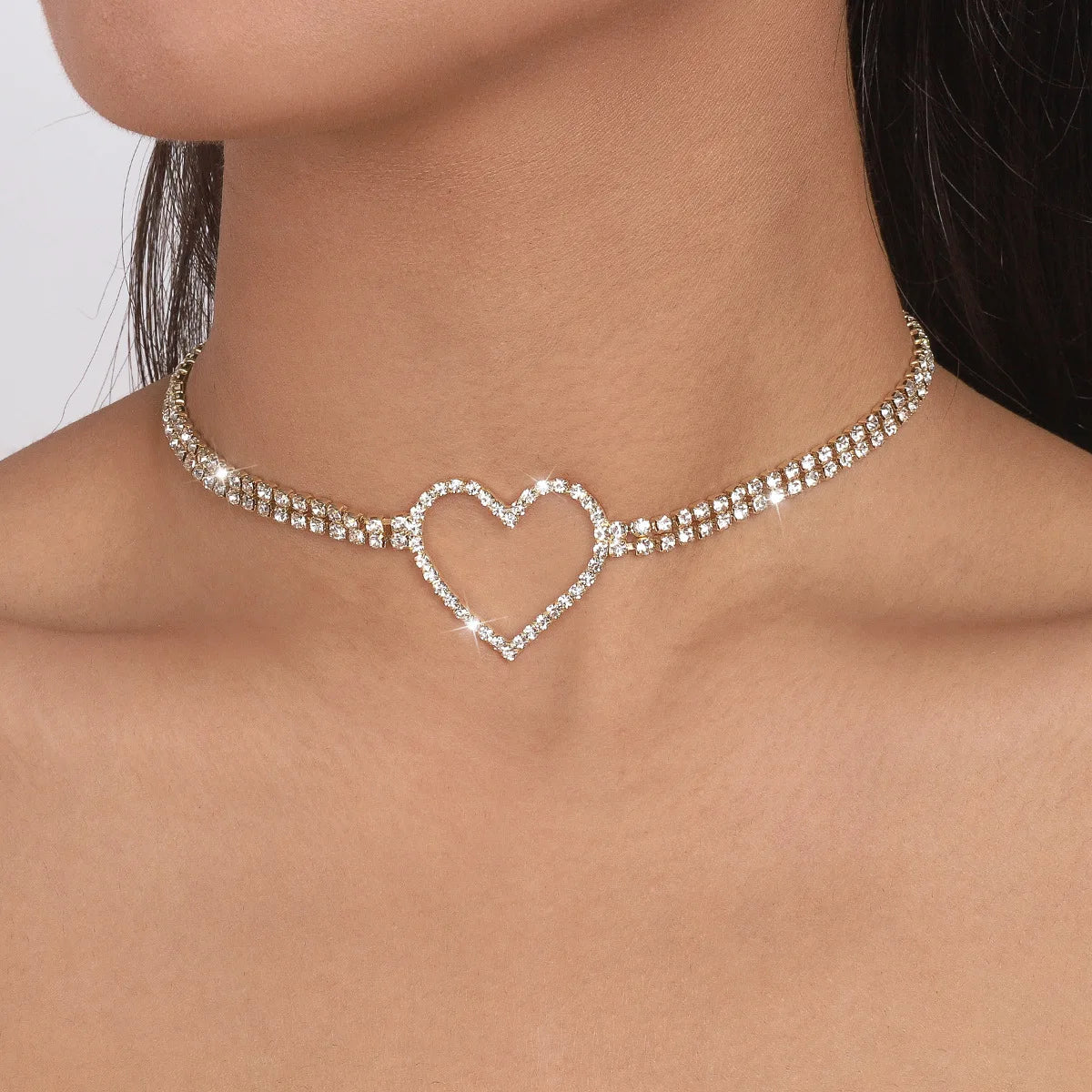 Romantic Crystal Heart Choker Necklace For Women Elegant Party Wedding Statement Necklace Fashion Jewelry Girls-Dollar Bargains Online Shopping Australia
