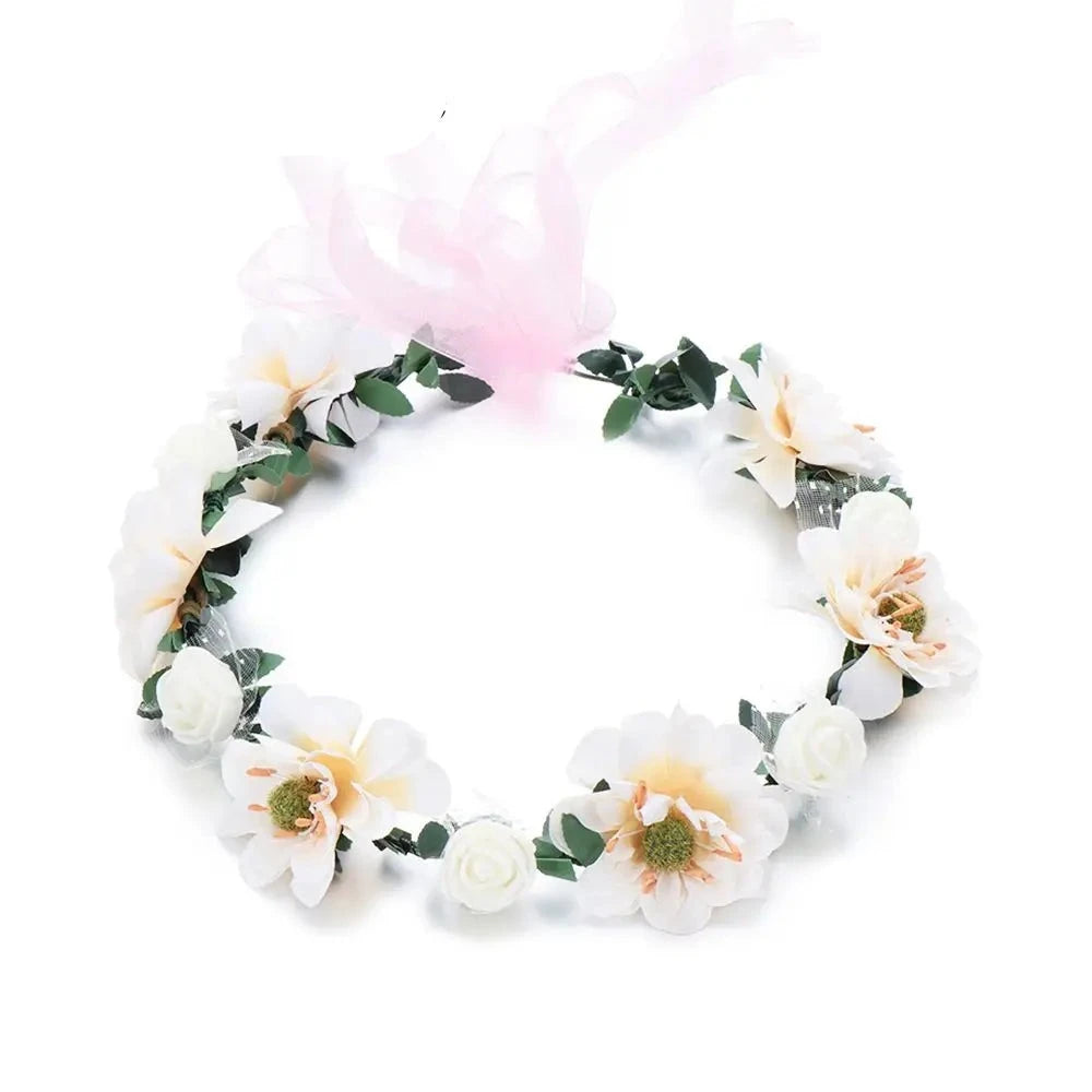 Pink Flowers Crown Festival Headpiece Women Hair Accessories Headdress Girl Baby Crown Floral Garland Wedding Floral Headwear-Dollar Bargains Online Shopping Australia