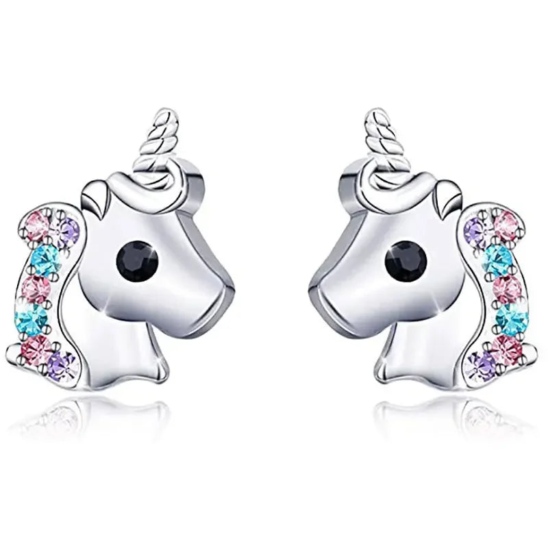 Unicorn Stud Earrings for Little Girl Kids Crystal Cat Butterfly Rainbow Heart Star Earring-Dollar Bargains Online Shopping Australia