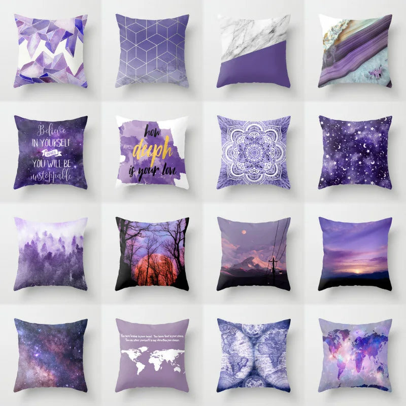 Nordic sofa cushion cover plush pillow cover purple pattern cushion cover living room office nap pillow cover