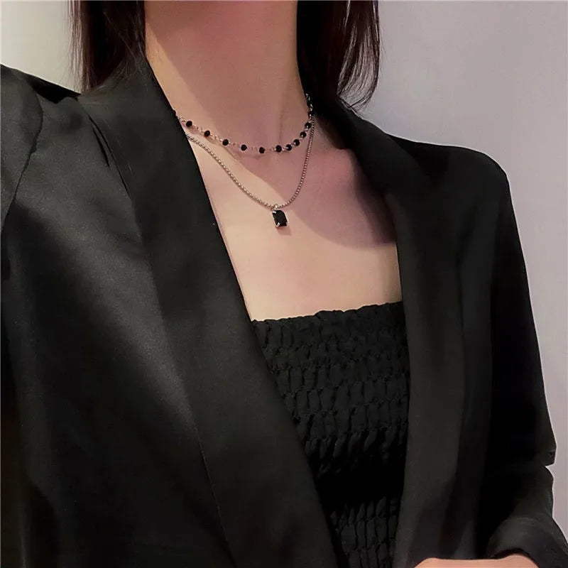 Women Choker Necklace Double Layer Beads Necklace Gift for Friend Silver Color Geometric Necklace Wholesale Collar Jewelry-Dollar Bargains Online Shopping Australia