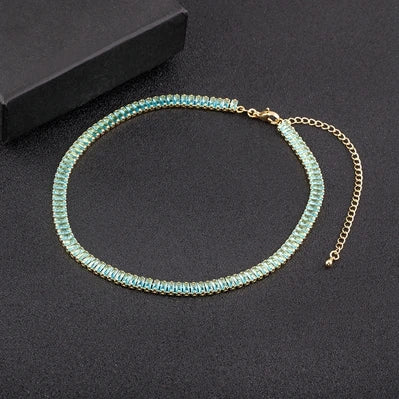 Classic Colorful Tennis Necklace Rectangular Full Zircon Neck Jewelry Adjustable Wedding Party Gift-Dollar Bargains Online Shopping Australia