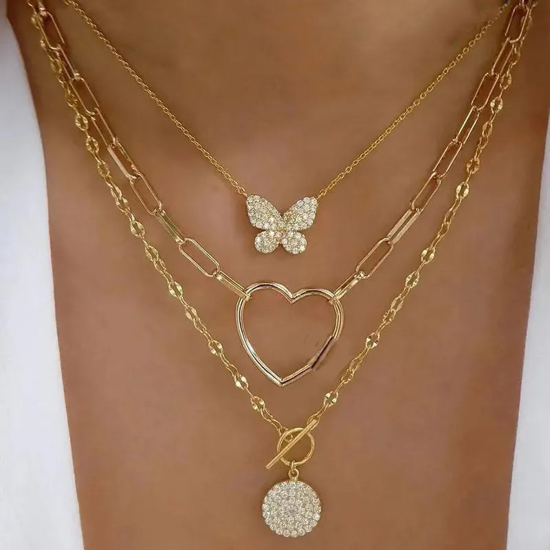 Bohemia Multilayer Crystal Butterfly Pendant Necklaces Women Hollow Heart Choker Necklace Fashion Jewelry Party-Dollar Bargains Online Shopping Australia