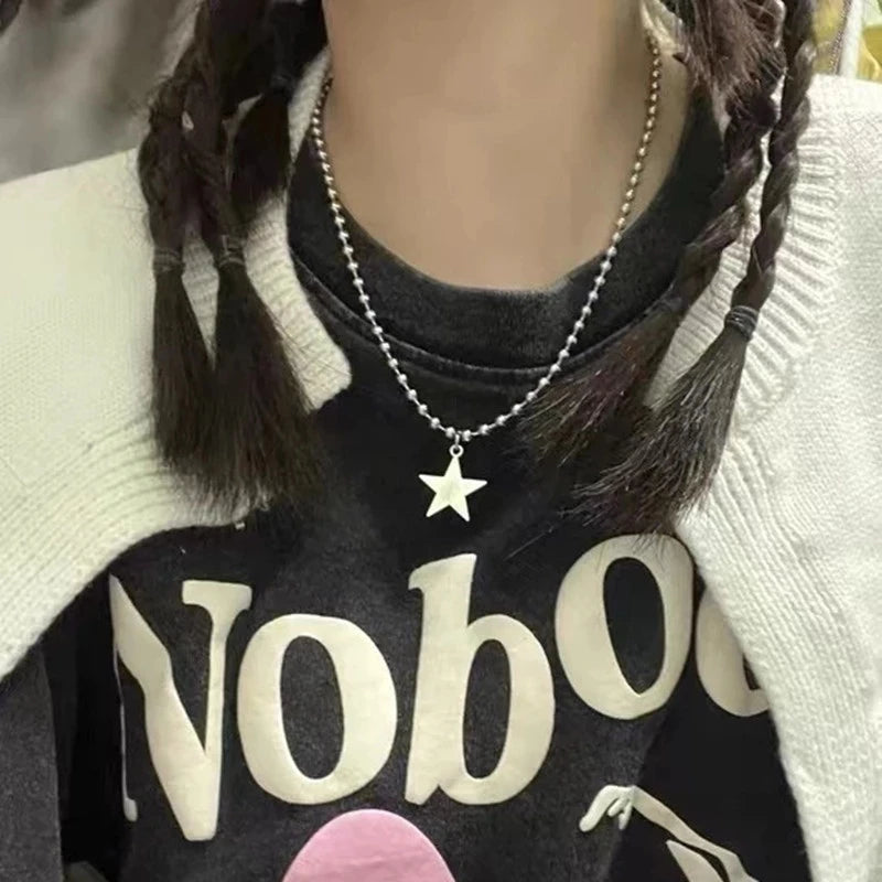 Titanium Steel Star Pendant Necklace for Men Women Y2K Hip Hop Cool Hot Girls Beads Chains Choker Korean Fashion Jewelry-Dollar Bargains Online Shopping Australia