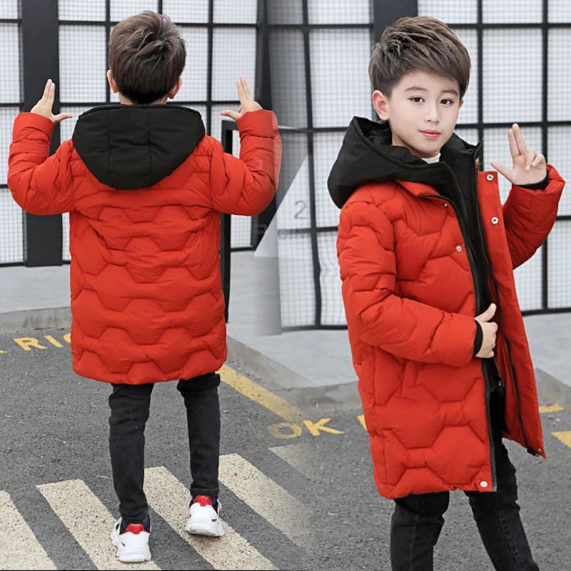 Jacket Autumn Winter Thicken Warm Teenager Kids Jackets Fashion Long Style Zipper Hooded Boys Coat-Dollar Bargains Online Shopping Australia