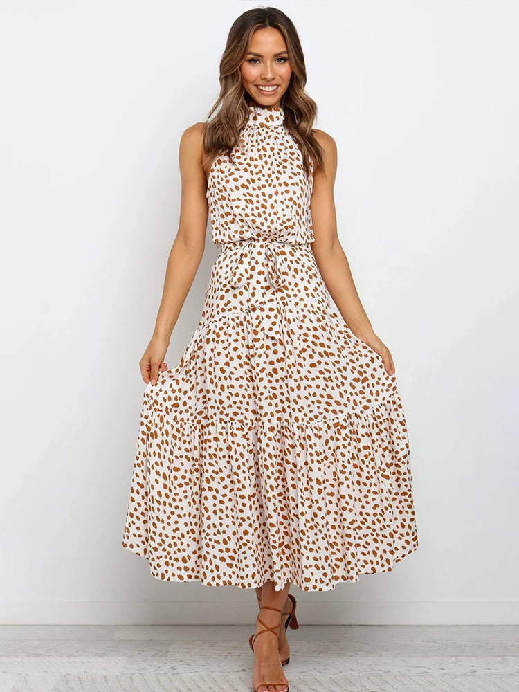 Summer Long Dress Polka Dot Casual Dresses Black Sexy Halter Strapless Sundress-Dollar Bargains Online Shopping Australia