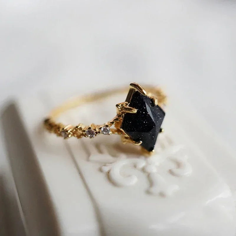 Court Style Lace Blue Crystal Micro Setting Diamond Stacking Ring Gold Plated Luxury Ladies Jewelry-Dollar Bargains Online Shopping Australia