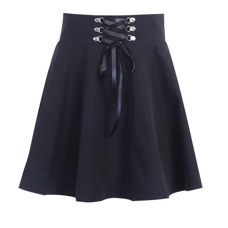 Basic Versatile Flared Casual Mini Skater Skirt High Waisted School Goth Punk Black Skirt Harajuku