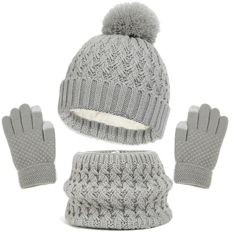 Toddlers Winter Warm Suits Knitted Hat Scarf and Gloves Set Solid Thermal Suit Boys Girls Caps Set Christmas Gift Winter Outfits-Dollar Bargains Online Shopping Australia
