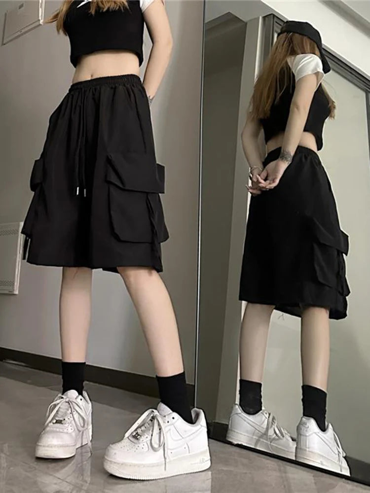 Hip Hop Cargo Shorts Women Vintage Harajuku High Waist Y2K Short Pants Casual Korean Pockets Bf Shorts Summer-Dollar Bargains Online Shopping Australia