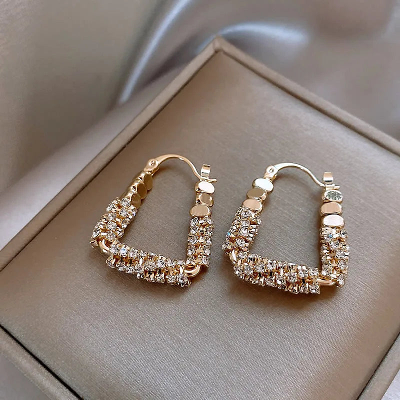 Geometric Irregular Micro Set Zircon Metal Earrings Luxury Ear Accessories Fashion Jewelry-Dollar Bargains Online Shopping Australia