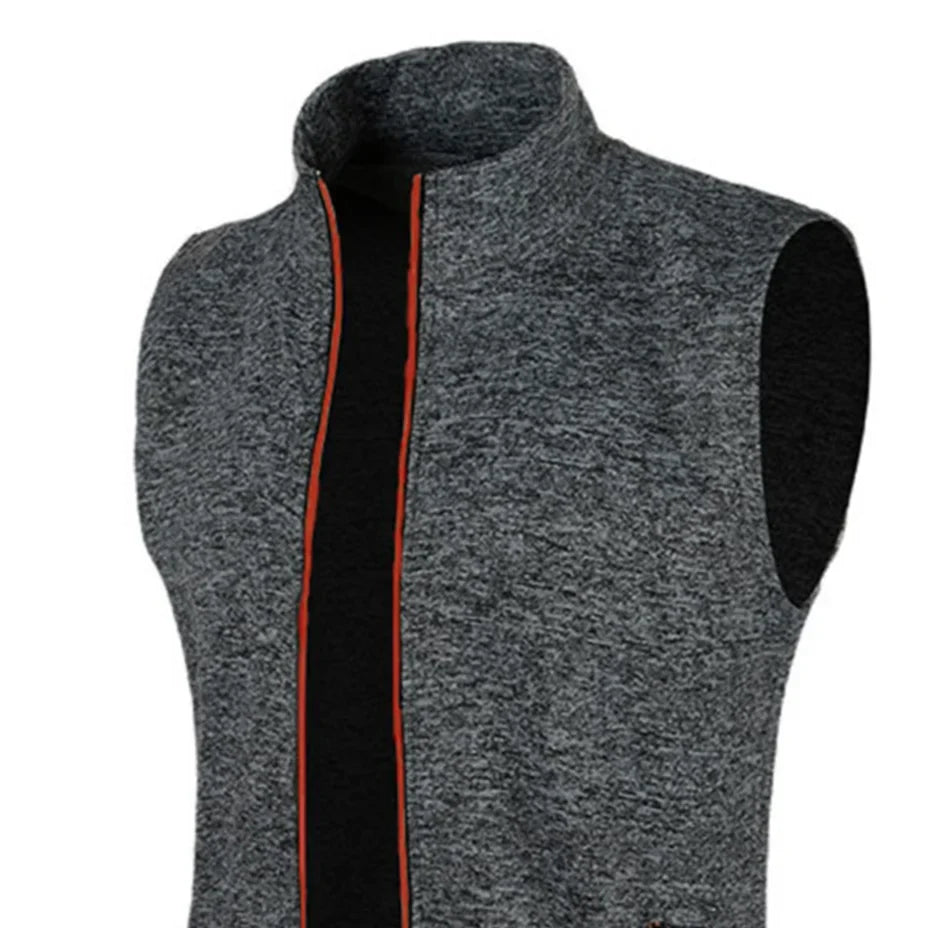 men's knitted velvet fashion casual top zipper vest sleeveless high neck fleece solid color men's wear