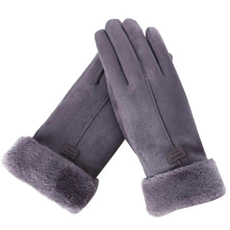 Cashmere Warm Suede Leather Cycling Mittens Double Thick Velvet Plush Wrist Women Touch Screen Driving Gloves-Dollar Bargains Online Shopping Australia