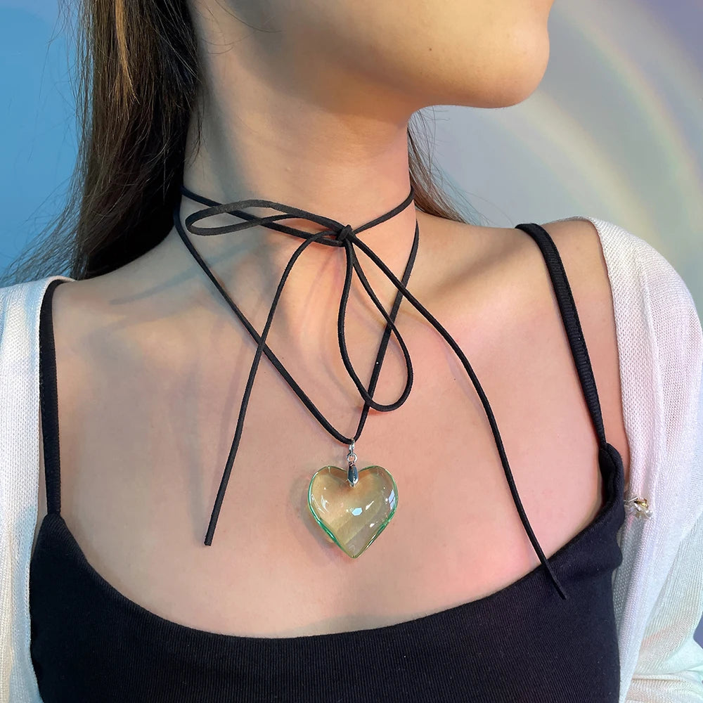 Goth Black Velvet Big Heart Pendant Choker Necklace for Women Elegant Weave Knotted Bowknot Adjustable Chain-Dollar Bargains Online Shopping Australia