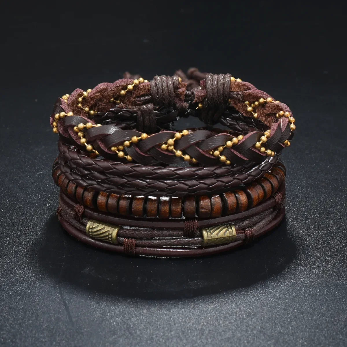 Trendy Compass Man Leather Bracelets set Black Hand Woven Bracelet for Men 4pcs/set DIY Male Jewelry Gift New Pulsera Hombre-Dollar Bargains Online Shopping Australia