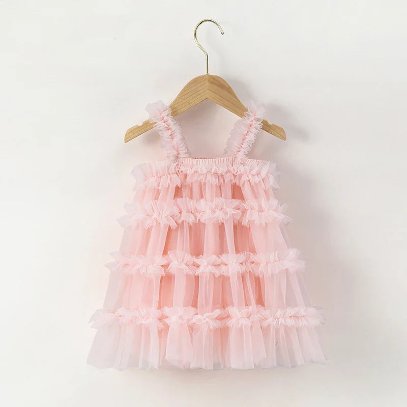 Girls Dresses Fluffy Mesh Halter Cake Puffy Dress Holiday Party Girls Clothing Cute Princess Frock-Dollar Bargains Online Shopping Australia