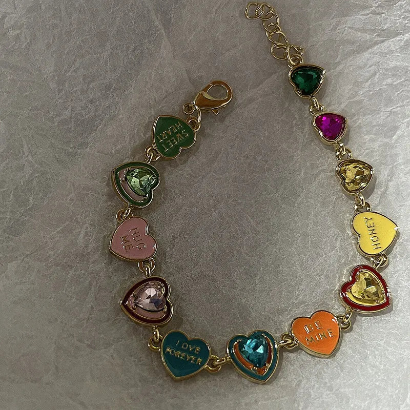 Love Enamel Bracelet Female INS Cute Heart Candy Color Bracelet