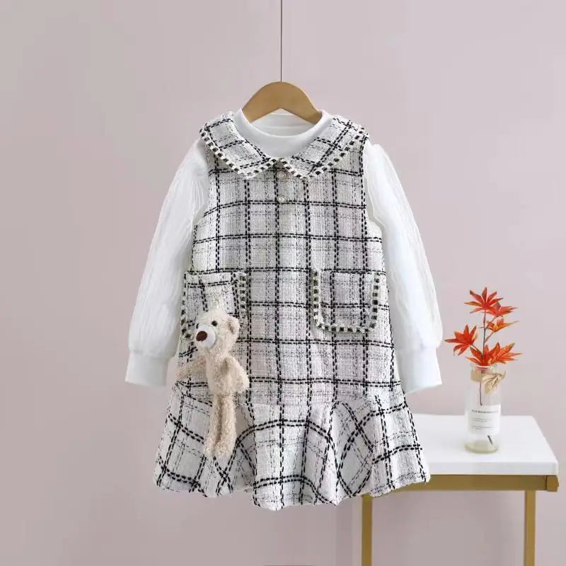Baby Girls winter Princess Patchwork Dress Kids Bowtie Casual Outfits Baby Lovely Suits-Dollar Bargains Online Shopping Australia