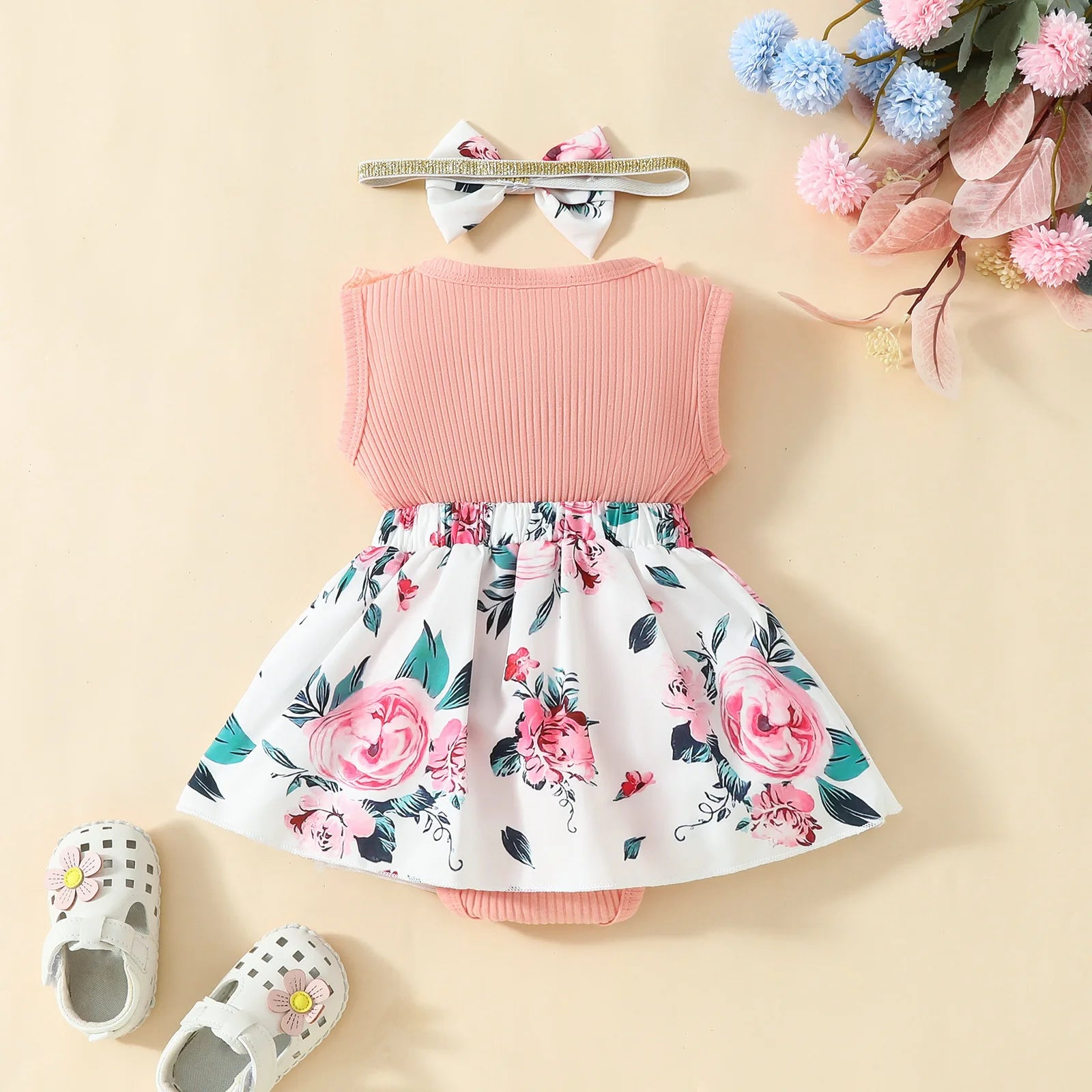 2024 Newborn Baby Girl Dress Sleeveless Lace Triangle Sweetheart 0-1 Year Old Baby Flower Bow Dress Headband-Dollar Bargains Online Shopping Australia
