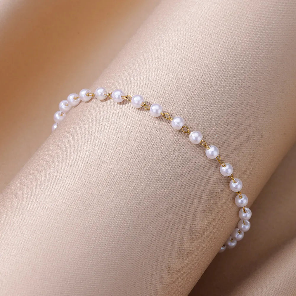 Pearl Bead Anklet for Women Foot Jewelry Accessories Stainless Steel Leg Bracelet Trend Body Chain Aesthetic Barefoot Decorate-Dollar Bargains Online Shopping Australia