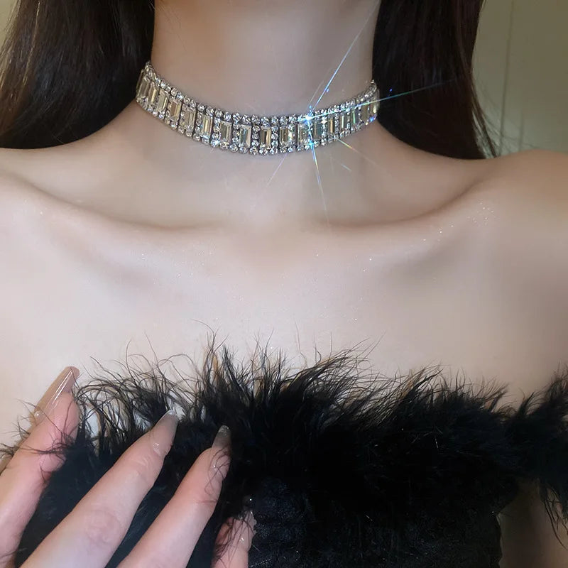 Luxury Geometric Crystal Chokers Necklaces for Women Short Rhinestone Necklaces Ladies Statements Jewelry-Dollar Bargains Online Shopping Australia