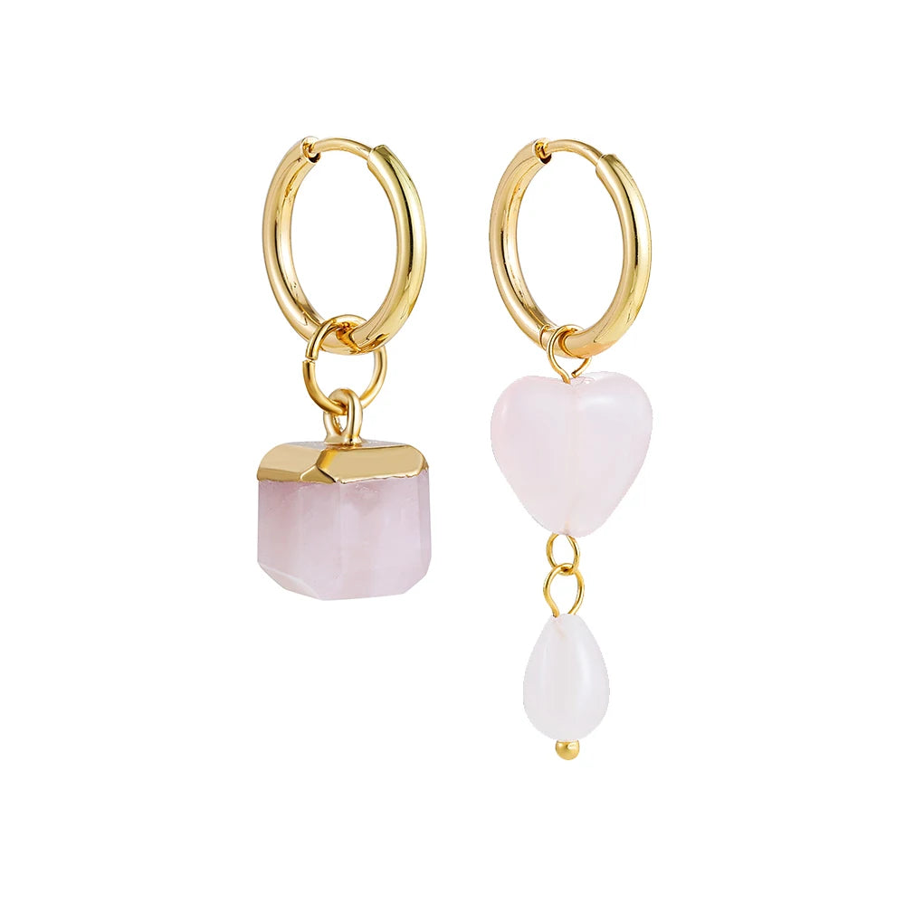 Bohemian Handmade Natural Stone Beads Hoop Earrings for Women Golden Color Stainless Steel Circle-Dollar Bargains Online Shopping Australia