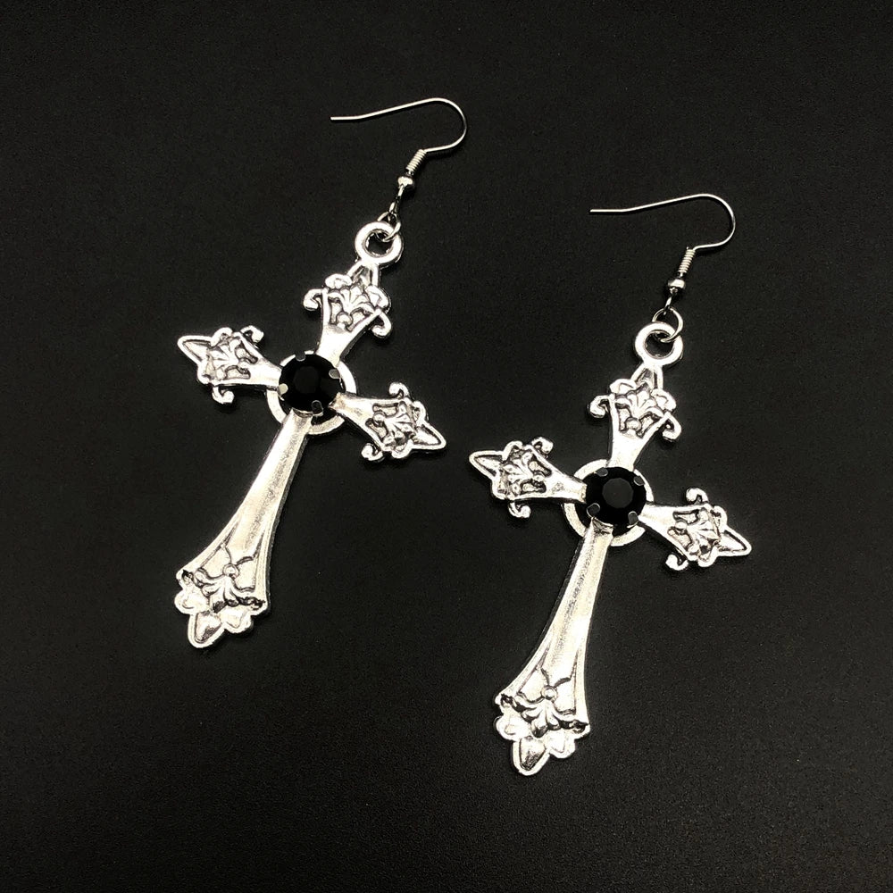 Large Detailed Cross Drill Pendant Jewel Necklace Silver Color Tone Gothic Punk Jewellery Fashion Charm Statement Women-Dollar Bargains Online Shopping Australia