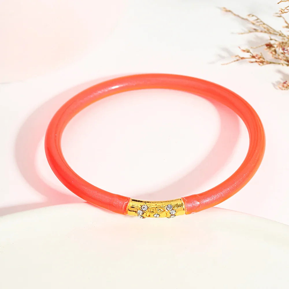 Inlaid Rhinestone Metal Buckle Silicone Bracelet for Women Buddhist Rush Temple Glitter Filled Jelly Lightweight Bangles-Dollar Bargains Online Shopping Australia