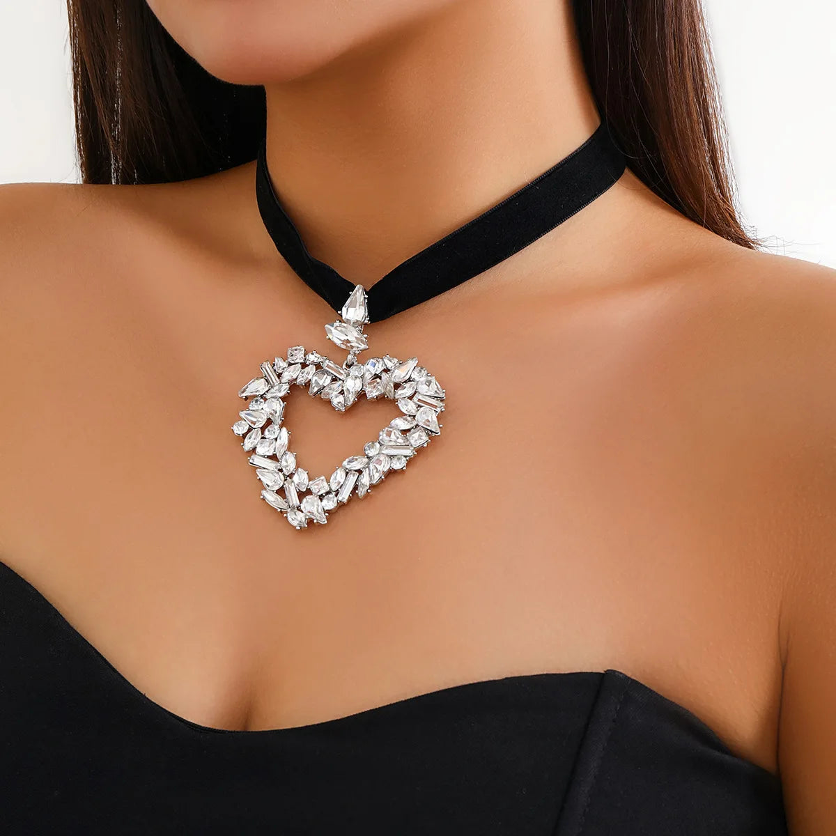 Romantic Crystal Heart Choker Necklace For Women Elegant Party Wedding Statement Necklace Fashion Jewelry Girls-Dollar Bargains Online Shopping Australia