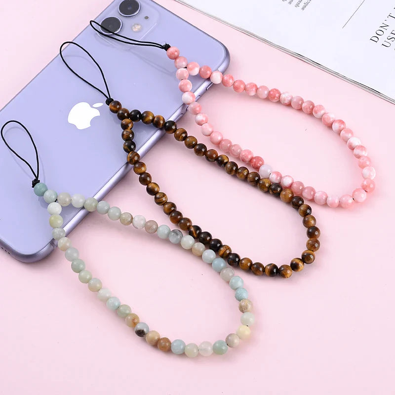 Natural Stone Beaded Anti Lost Phone Strap Telephone Jewelry Wrist Lanyard Phone Chain For Women Men Anniversary Gift