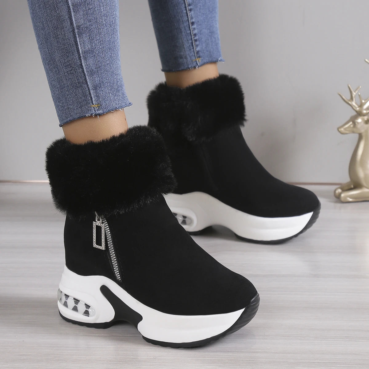 Platform Wedge Snow Boots for Women Shoe Plush Side Zipper Internal Increasing Modern Short Boot-Dollar Bargains Online Shopping Australia