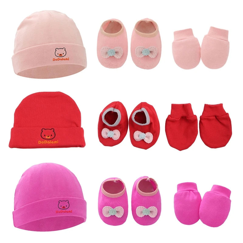 Baby Anti Scratching Gloves Hat Foot Cover Set Soft Cotton Newborn No Scratch Mittens Socks Beanies Cap Nightcap-Dollar Bargains Online Shopping Australia