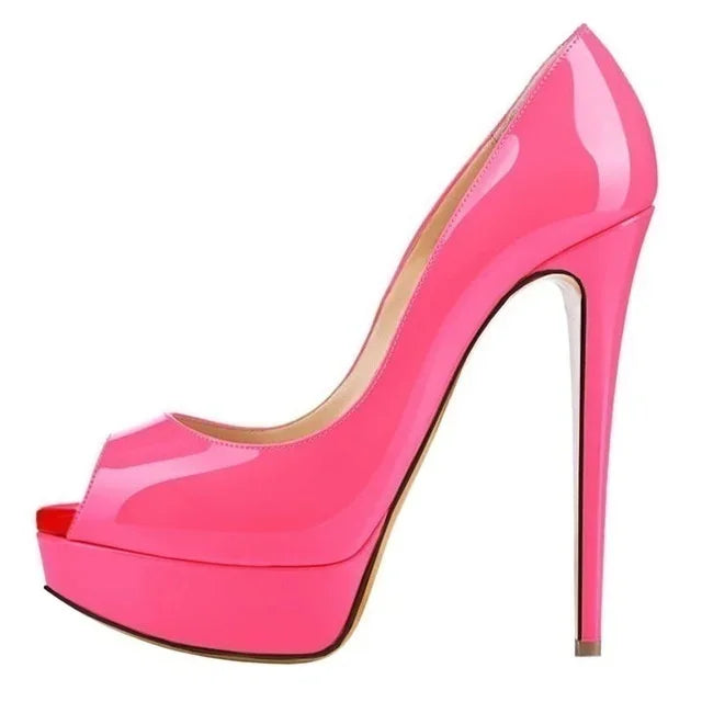 Women Pumps Sexy Platform Peep Toe 14cm Extremely Thin High Heels Stiletto Patent Leather Fashion Party Nighclub Wedding Shoes-Dollar Bargains Online Shopping Australia