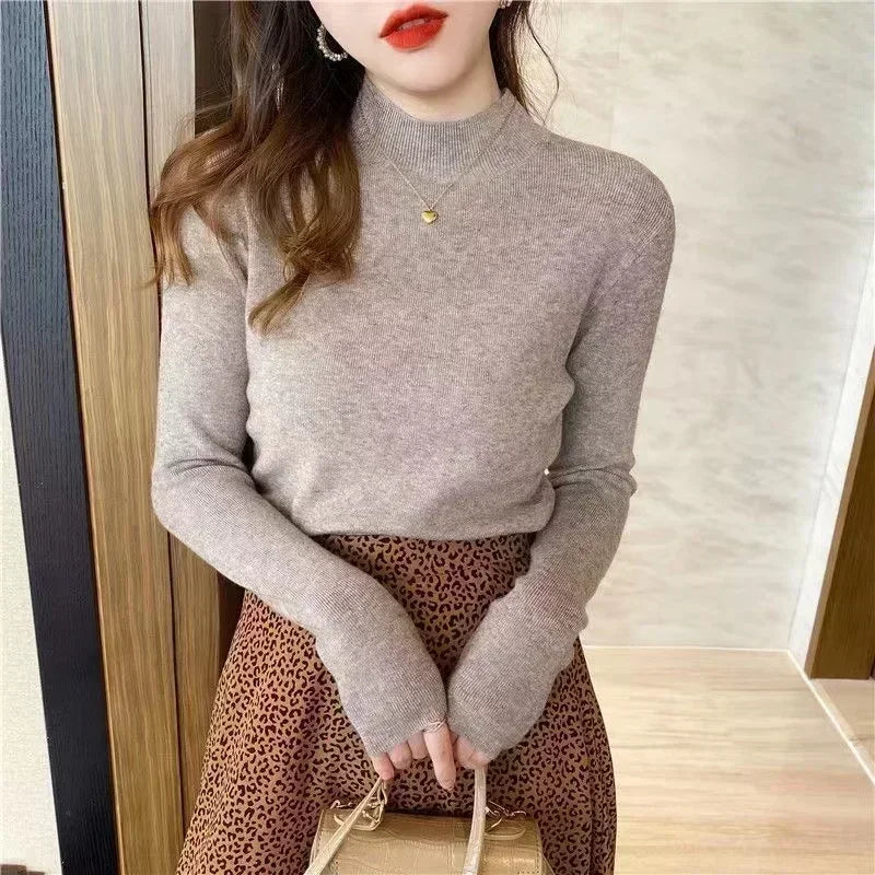 Solid Color Turtleneck Women Autumn Winter Knitted Sweaters Basic Primer Pullovers Korean Sweater Slim-fit Pullover-Dollar Bargains Online Shopping Australia