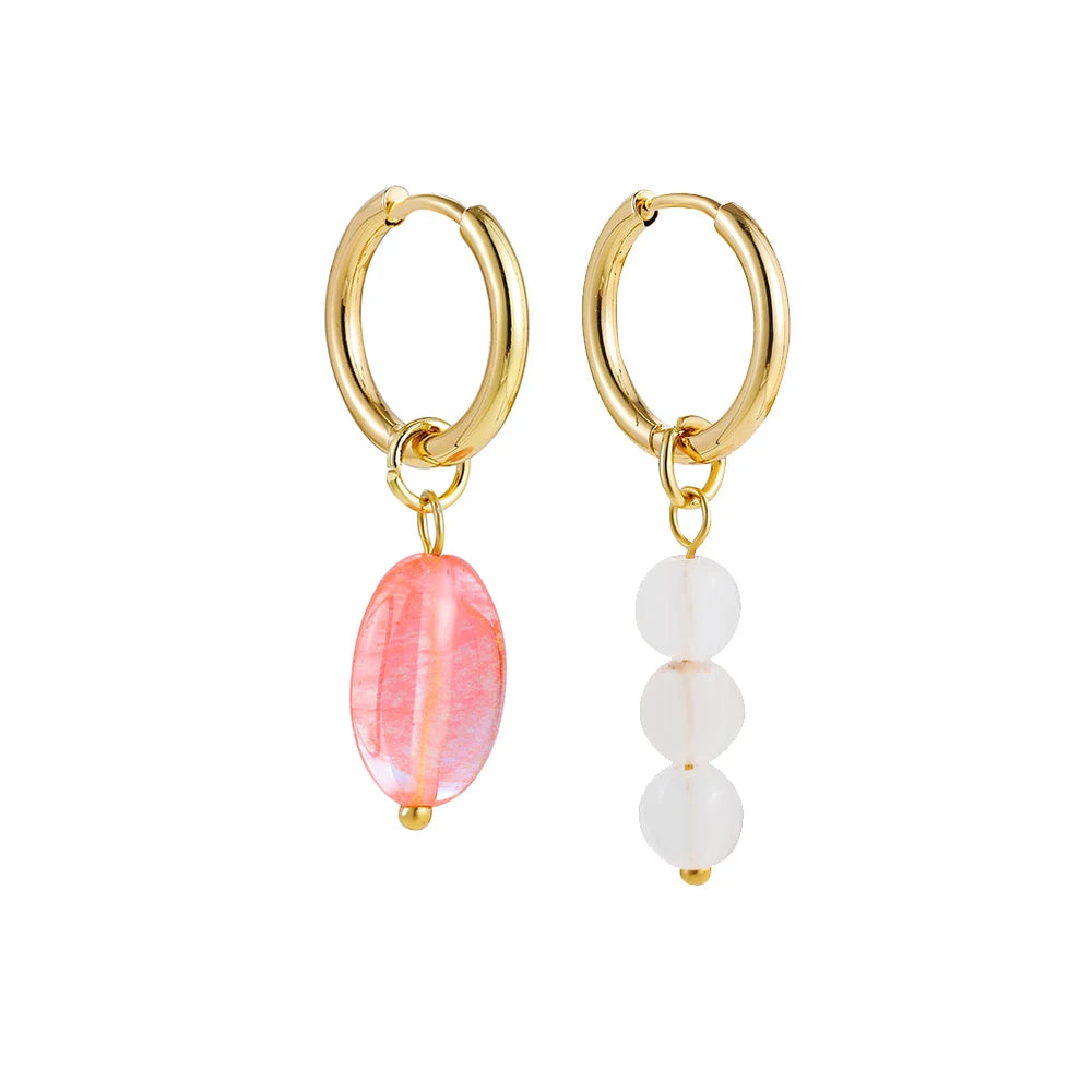 Bohemian Handmade Natural Stone Beads Hoop Earrings for Women Golden Color Stainless Steel Circle-Dollar Bargains Online Shopping Australia