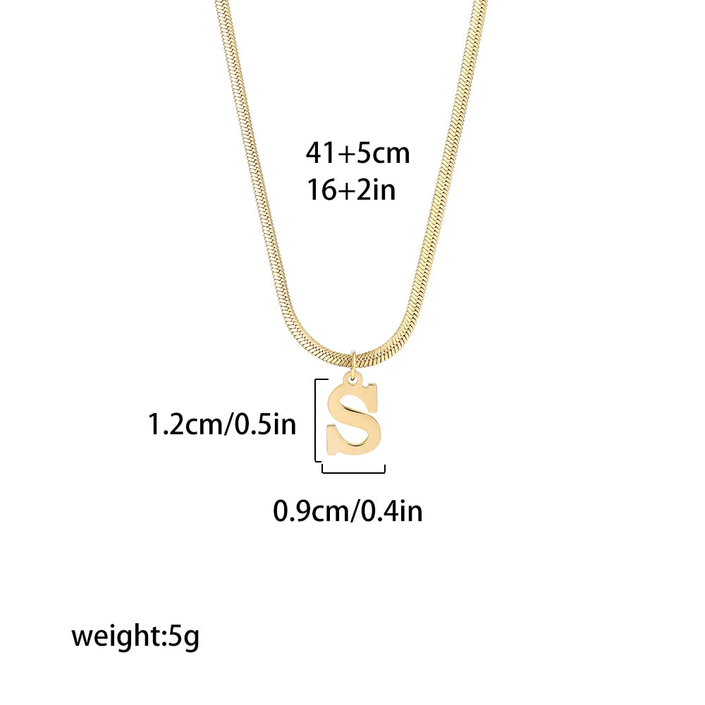 Alphabet Gold Plated Stainless Steel Pendant Necklace for Women Snake Chain Initial Letter Clavicle Necklaces Collar Jewelry-Dollar Bargains Online Shopping Australia