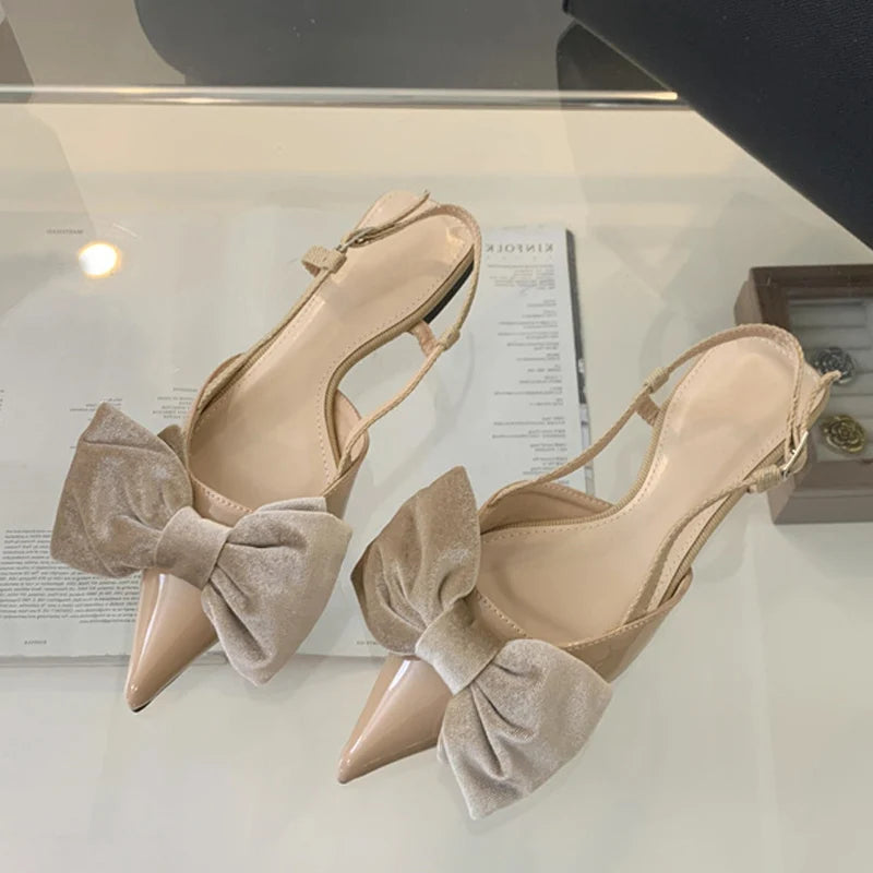 Design Big Butterfly Knot Women Flat Mules Sandals Cozy Patent Leather Pointed Toe Back Strap Shoes-Dollar Bargains Online Shopping Australia