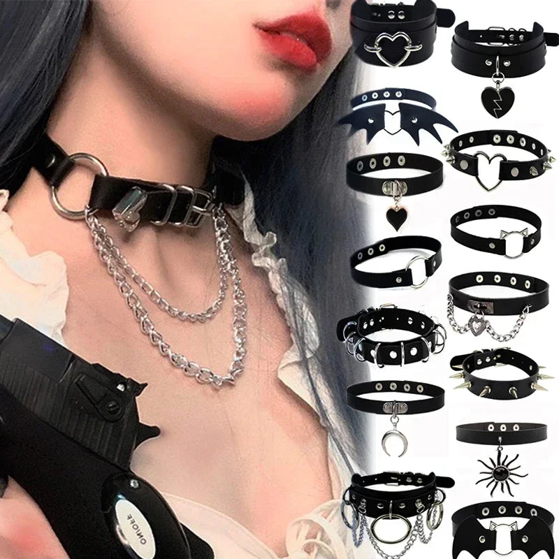 Cosplay Punk Collar Choker Sexy Harajuku PU Leather Black Chokers Necklace Chain Pendant Women Rock Gothic Neck Jewelry-Dollar Bargains Online Shopping Australia