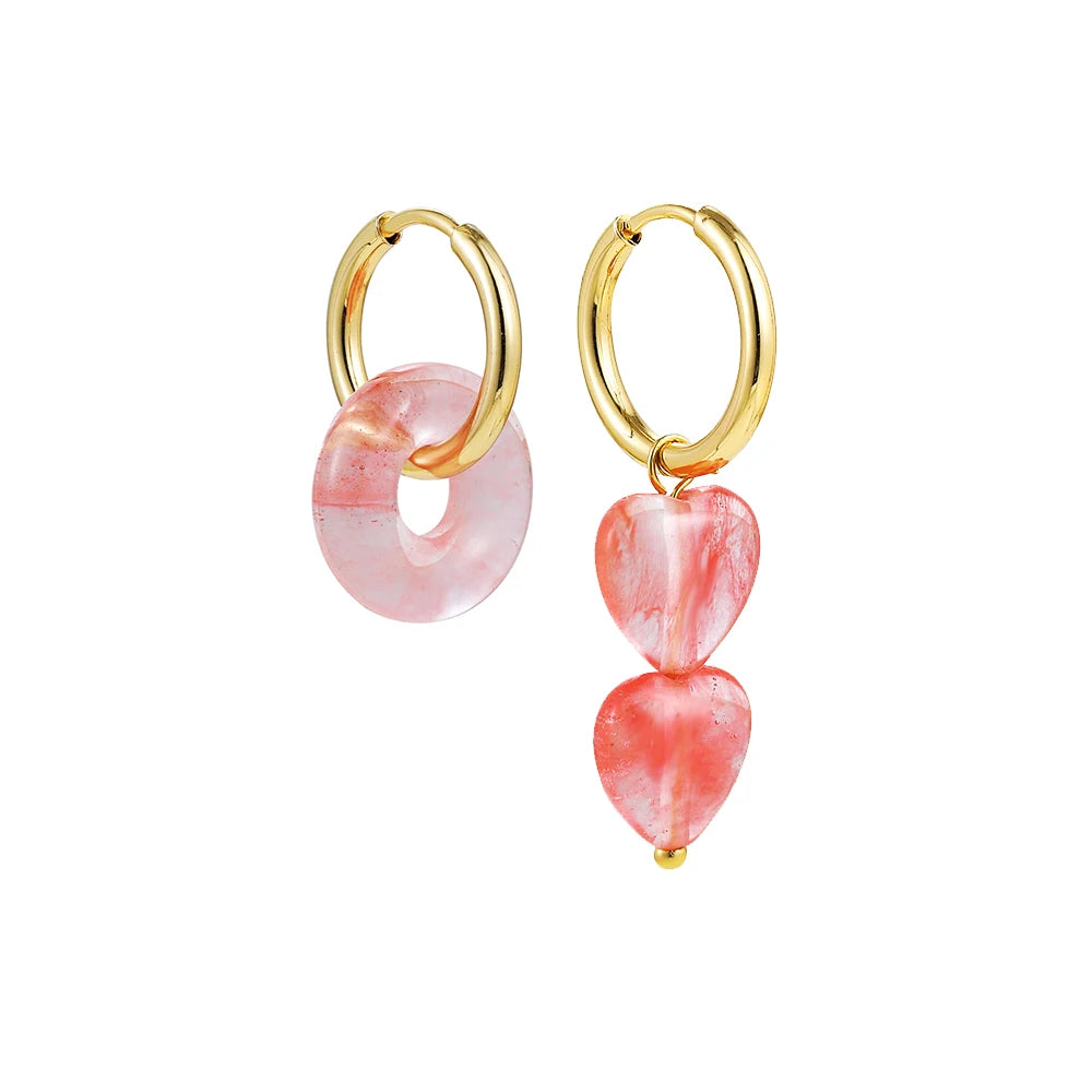 Bohemian Handmade Natural Stone Beads Hoop Earrings for Women Golden Color Stainless Steel Circle-Dollar Bargains Online Shopping Australia