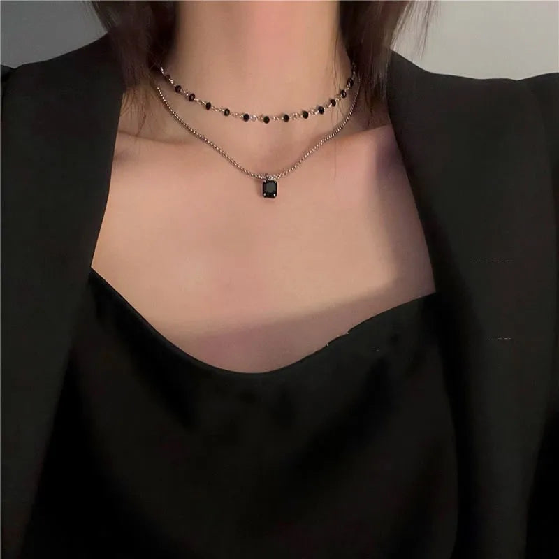 Women Choker Necklace Double Layer Beads Necklace Gift for Friend Silver Color Geometric Necklace Wholesale Collar Jewelry-Dollar Bargains Online Shopping Australia