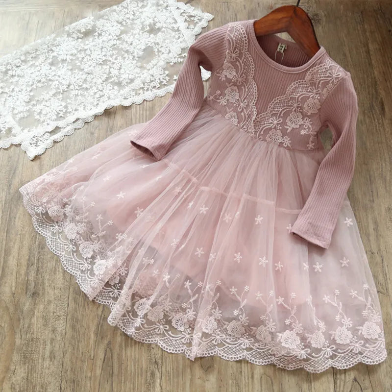 Little Girls Autumn Full Sleeves Dress for Children Party Kids Casual Dress Pink Floral Embroidery Dresses Princess Wear-Dollar Bargains Online Shopping Australia