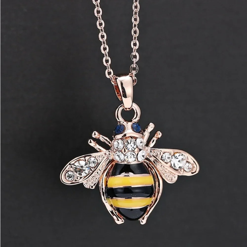 Fashion Pendant Jewelry Crystal Rhinestone Necklace Yellow Bee